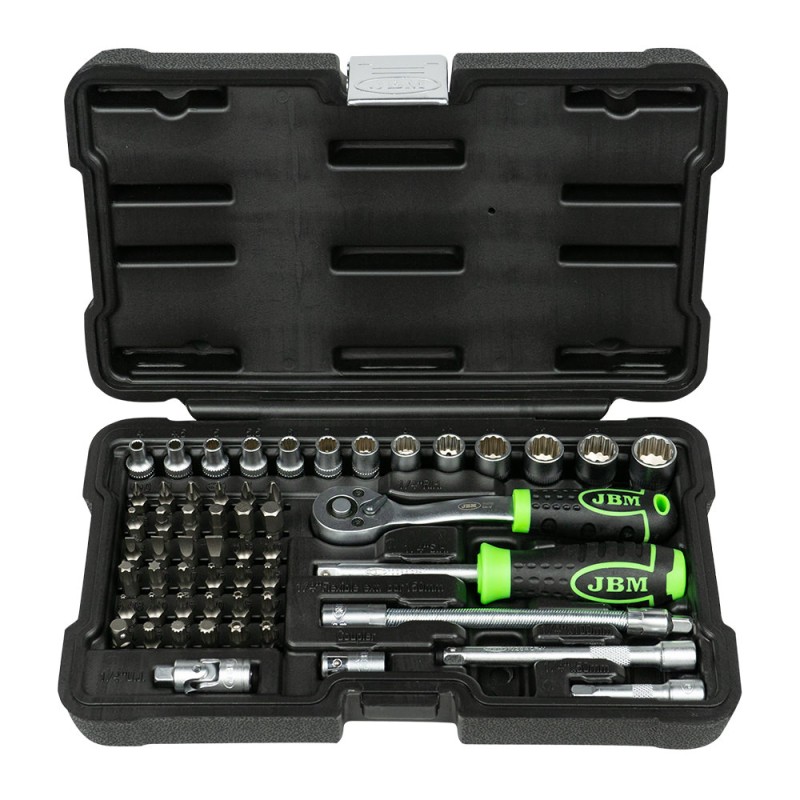 COFFRET D\'OUTILS 56 PIÈCES AVEC DOUILLES À 12 ARÊTES ZINGUÉES