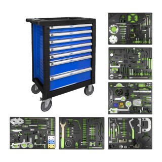 SERVANTE À 7 TIROIRS, BLEU, AVEC JEU DOUTILS POUR RÉGLER LA SYNCHRONISATION