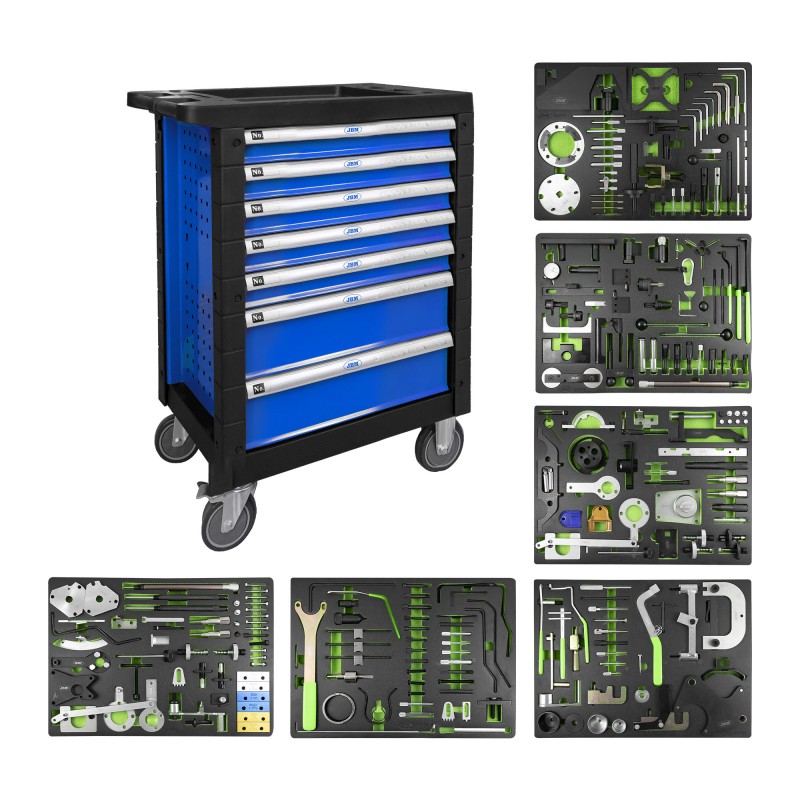 SERVANTE À 7 TIROIRS, BLEU, AVEC JEU DOUTILS POUR RÉGLER LA SYNCHRONISATION