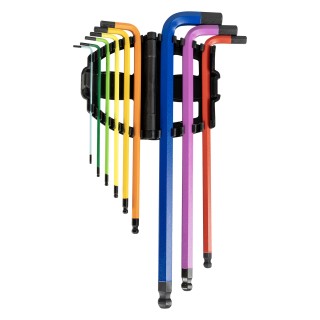 JEU DE 9 CLÉS HEXAGONALES EXTRA LONGUES PEINTES EN COULEUR AVEC EMBOUT ROND