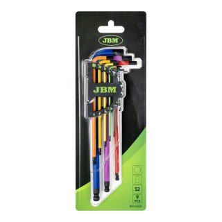 JEU DE 9 CLÉS HEXAGONALES EXTRA LONGUES PEINTES EN COULEUR AVEC EMBOUT ROND