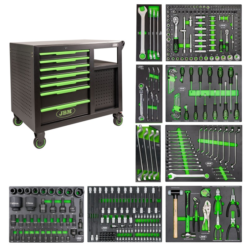 CHARIOT À OUTILS AVEC 7 TIROIRS FRONTAUX ET 4 TIROIRS LATÉRAUX (ASSEMBLÉ)