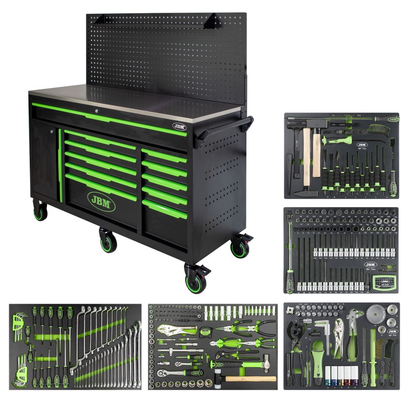 CHARIOT À OUTILS AVEC 11 TIROIRS ET PANNEAU PERFORÉ (ASSEMBLÉ)