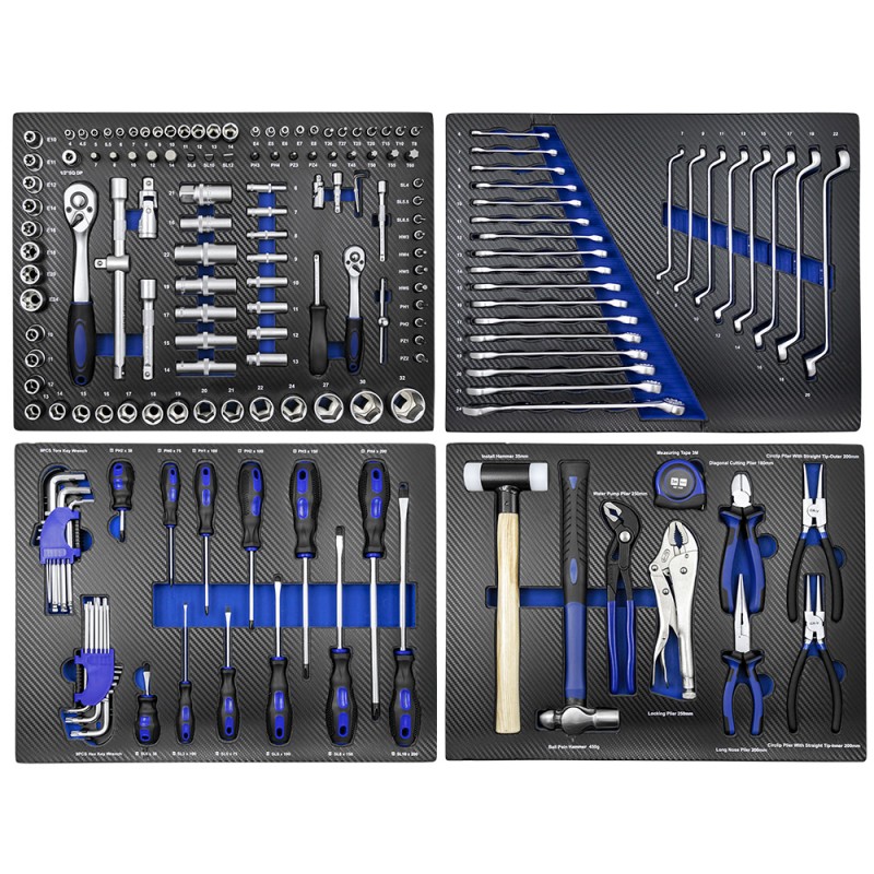 JEU DE 4 MODULES EVA CARBONE POUR OUTILS - BLEU
