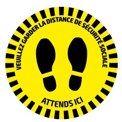 ADHÉSIF DE SIGNALISATION ROND POUR SOLS - DISTANCE DE SÉCURITÉ