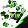 KIT SPÉCIAL JARDIN : TAILLE-HAIE + TRONÇONNEUSE + SOUFFLEUR + BATTERIE + CHARGEUR