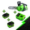 KIT SPÉCIAL JARDIN :TRONÇONNEUSE  + BATTERIE 4AH + 6AH + CHARGEUR