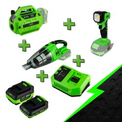 ASPIRATEUR + POMPE  + LAMPE DE TRAVAIL + X2 BATTERIES + CHARGEUR