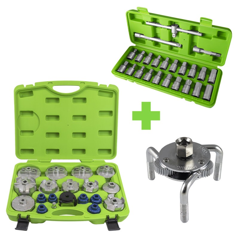 PROMO: CLÉ A FILTRES HUILE + COFFRET DOUILLES DE VIDANGE + JEU DE CLÉS POUR FILTRES