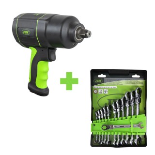 SERIE375: X10 JEU DE 12 CLÉS MIXTES 51318 + X10 CLÉ À CHOC  1/2\" 1200NM 53608