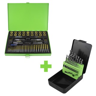 PROMO: 50792 COFFRET TARAUDS ET FILIERES DE 58 PIÈCES RECOUVERTES DE TITANE + 53854