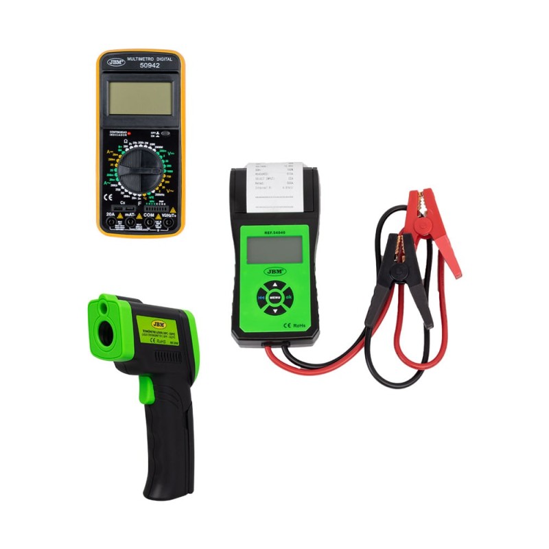 APPAREIL DE TEST 54040 + MULTIMETRE NUMÉRIQUE 50942 + TERMOMÈTRE LASER 52162