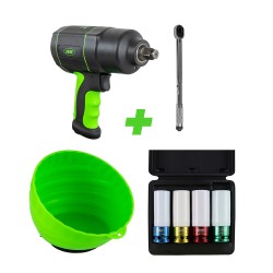 53608 CLÉ À CHOC 1/2\" + 51127 CLÉ DYNAMOMÉTRIQUE+ 52338 JEU DE 4 DOUILLES + 52466 BOL