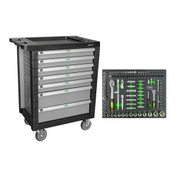 SERVANTE DE 7 TIRORS SANS OUTILS - GRIS + 14296Y MODULE DE DOUILLES 108 PIÈCES 6 PANS - OUTILS