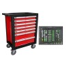SERVANTE DE 7 TIRORS SANS OUTILS - ROUGE + 14296Y MODULE DE DOUILLES 108 PIÈCES 6 PANS - OUTILS