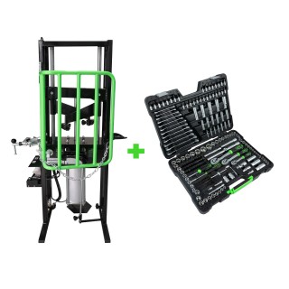 COMPRESSEUR PNEUMATIQUE À RESSORT 1T + COFFRET À OUTILS DE 216 PIÈCES AVEC DOUILLES HEXAGONALES