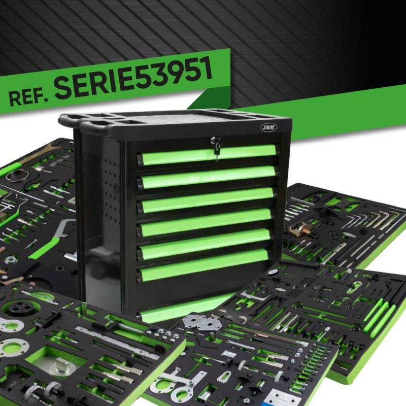 SERIE53951 ARMOIRE À 7 TIROIRS, VERTE, AVEC JEU DOUTILS POUR RÉGLER LA SYNCHRONISATION