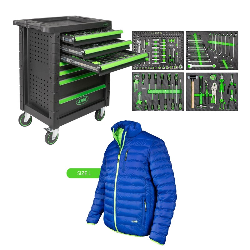 53904 SERVANTE D\'OUTILS 7 TIROIRS - VERD + 70011 VESTE VERT-BLEU T.L