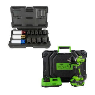 60051C CLÉ À CHOCS SANS BALAI 1/2\" 1000NM AVEC BATTERIE ET MALLETTE + 52343 JEU DE 12 DOUILLES