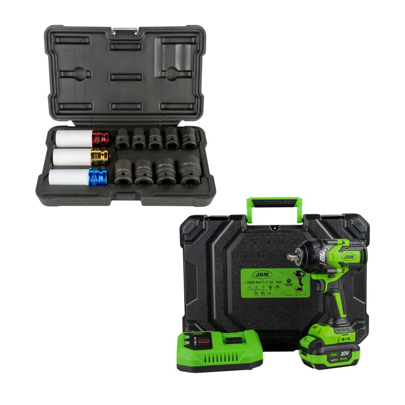 60051C CLÉ À CHOCS SANS BALAI 1/2\" 1000NM AVEC BATTERIE ET MALLETTE + 52343 JEU DE 12 DOUILLES