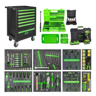 CHARIOT À OUTILS + MODULES D\'OUTILS + CLÉ DYNAMOMÉTRIQUE + CLÉ À CHOCS SANS FIL