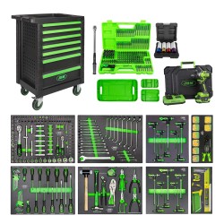 CHARIOT À OUTILS + MODULES D\'OUTILS + CLÉ DYNAMOMÉTRIQUE + CLÉ À CHOCS SANS FIL