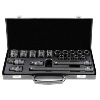 JEU DE 19 PIÈCES À CHOC DE 1/2\" AVEC 14 DOUILLES 6 PANS + RÉDUCTEURS