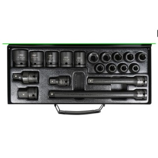JEU DE 19 PIÈCES À CHOC DE 1/2\" AVEC 14 DOUILLES 6 PANS + RÉDUCTEURS