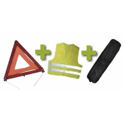 KIT DE SÉCURITÉ + POCHETTE NOIR AVEC RIVET + GILET FLUO + TRIANGLE DE PRESIGNALITSATION