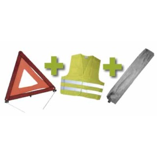 KIT DE SÉCURITÉ + POCHETTE MINIE GRIS + GILET FLUO + TRIANGLE DE PRESIGNALITSATION