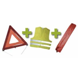 KIT DE SÉCURITÉ + POCHETTE MINIE ROUGE + GILET FLUO + TRIANGLE DE PRESIGNALITSATION