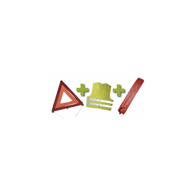 KIT DE SÉCURITÉ + POCHETTE MINIE ROUGE + GILET FLUO + TRIANGLE DE PRESIGNALITSATION