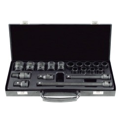 JEU 19 PIECES À CHOC DE 1/2\" AVEC 14 DOUILLES 12 PANS + REDUCTEURS