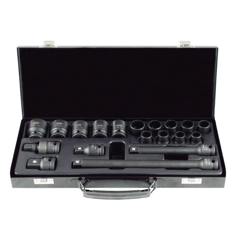 JEU 19 PIECES À CHOC DE 1/2\" AVEC 14 DOUILLES 12 PANS + REDUCTEURS