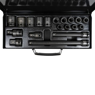 JEU 19 PIECES À CHOC DE 1/2\" AVEC 14 DOUILLES 12 PANS + REDUCTEURS