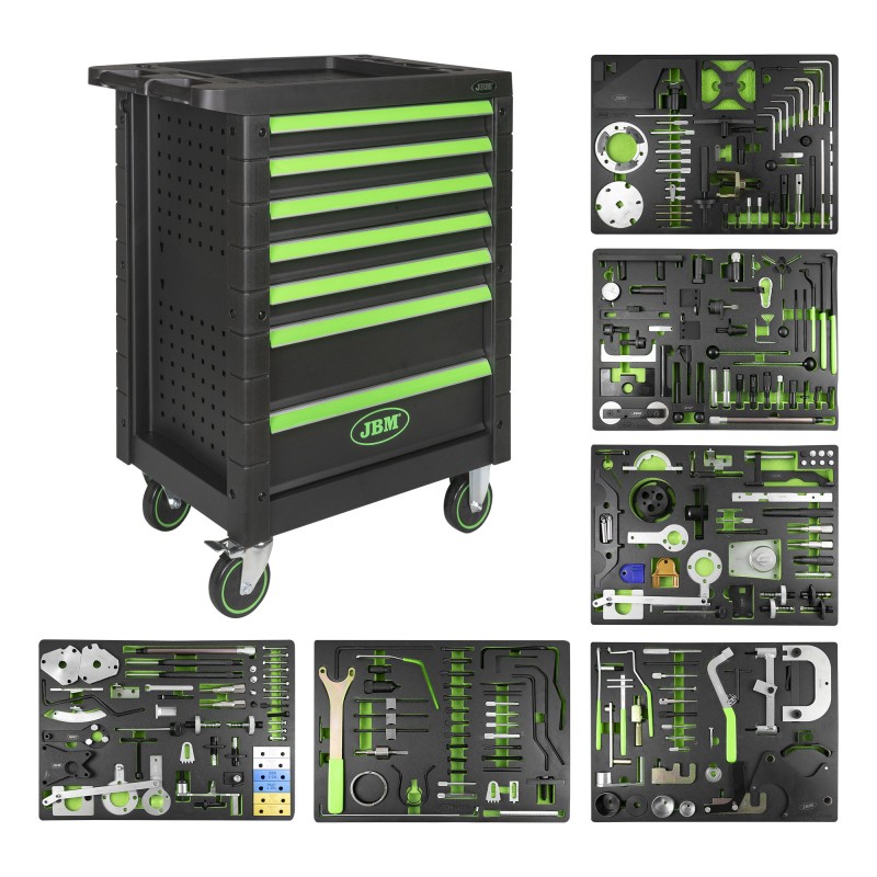 SERVANTE À 7 TIROIRS, VERTE, AVEC JEU DOUTILS POUR RÉGLER LA SYNCHRONISATION